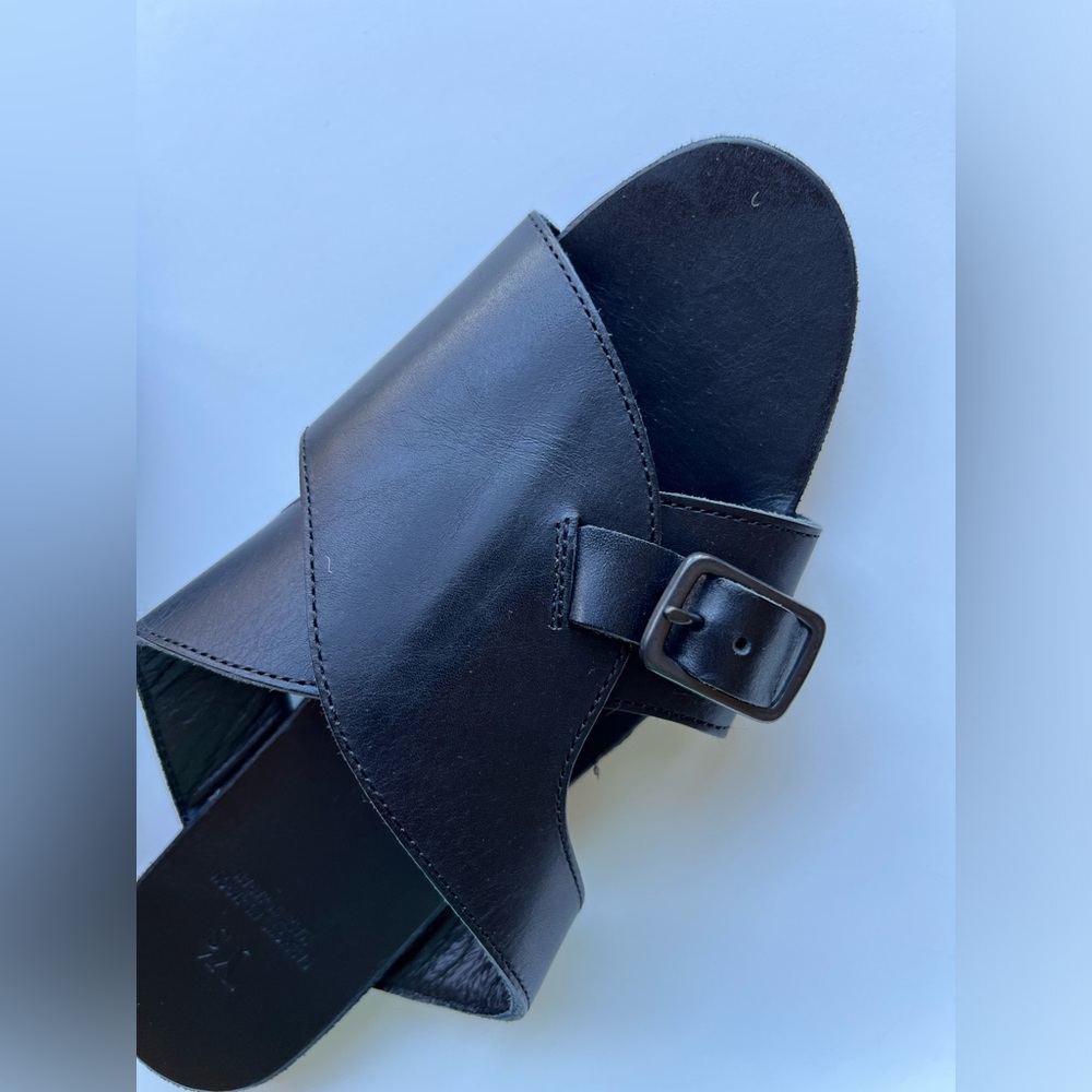 Yohji Yamamoto Sandals Semi-Gloss Tanned Leather Flat Mules Black Size 6 - Picture 8 of 16